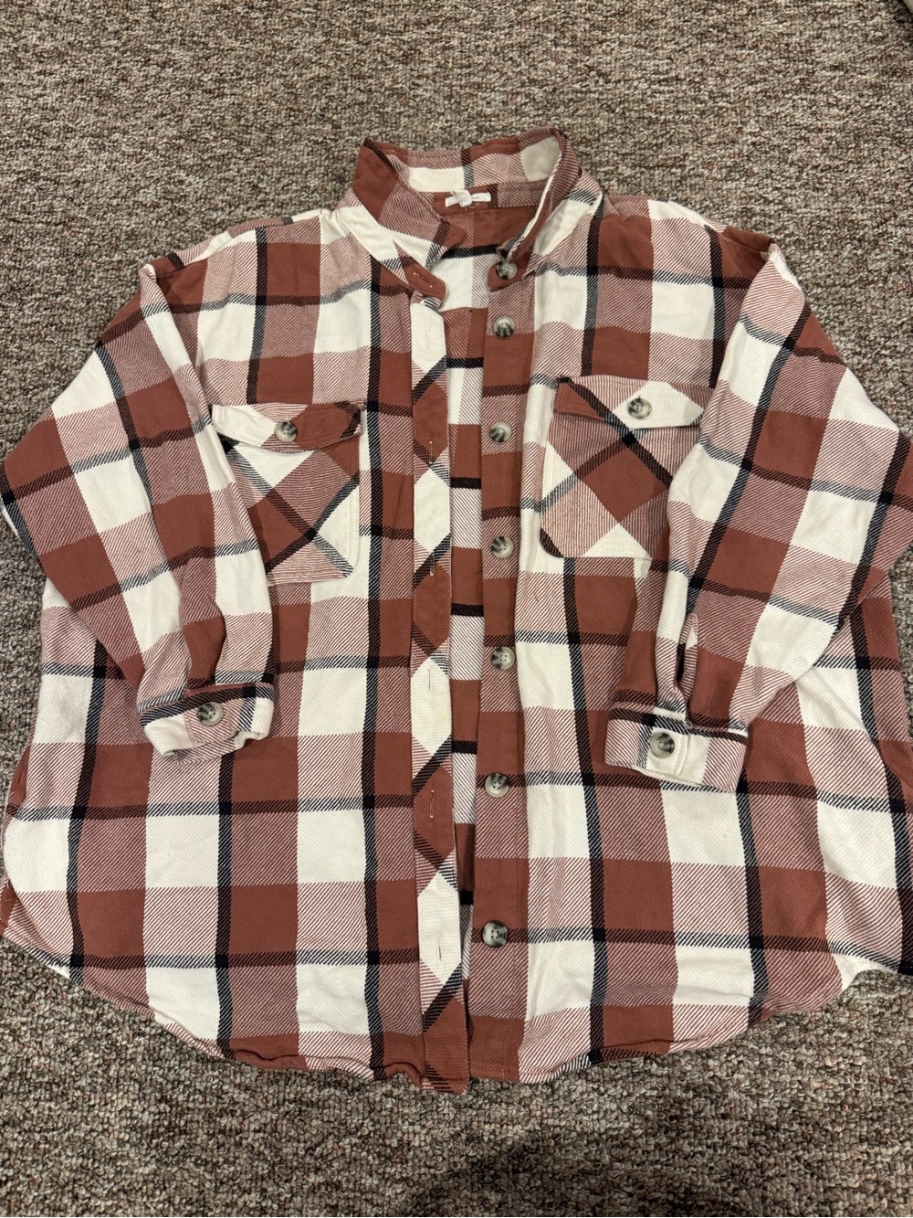Women’s Maurices Brown and White Plaid Button-Down Shirt